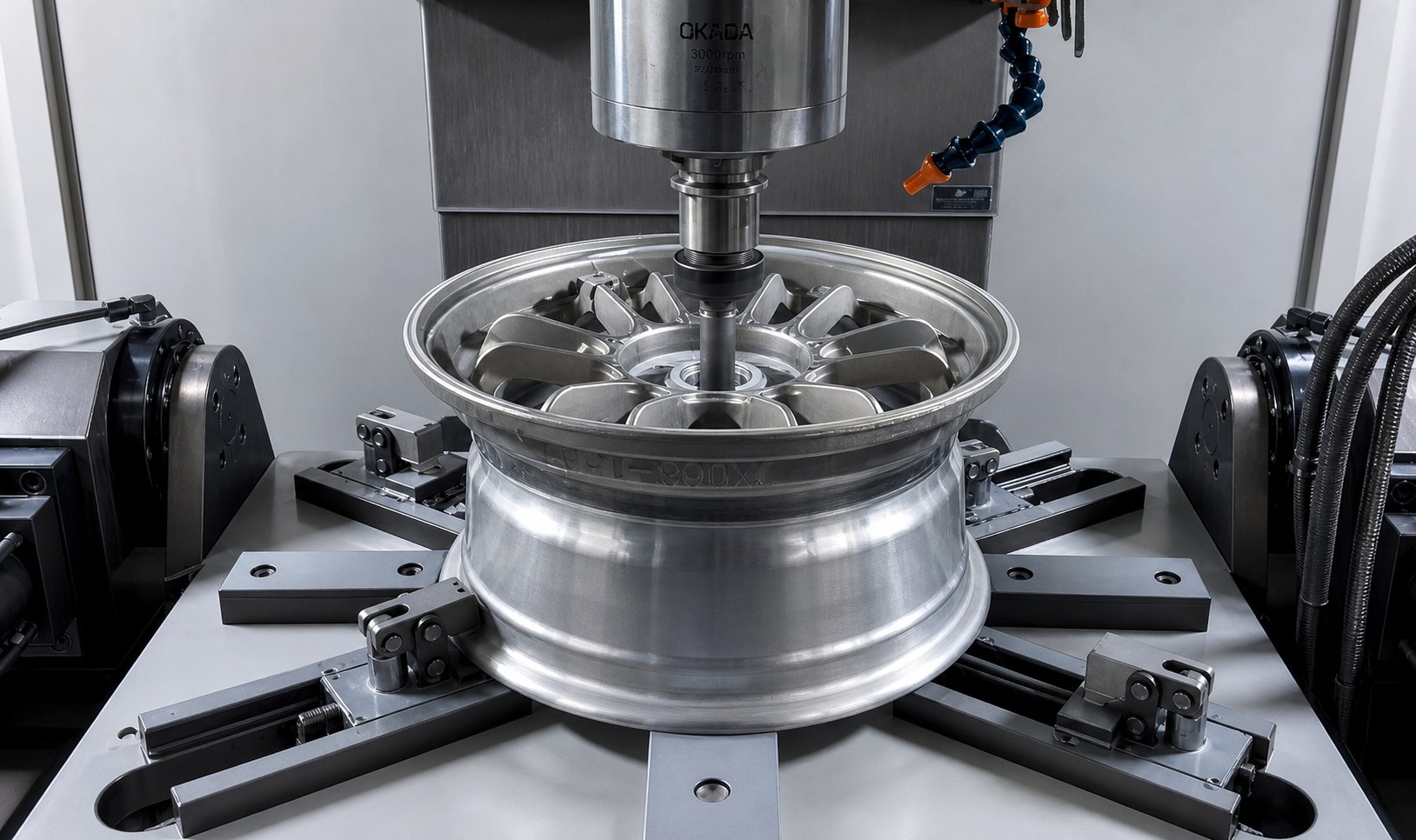 Clean RAYONE CNC machining process for alloy wheel center bore precision