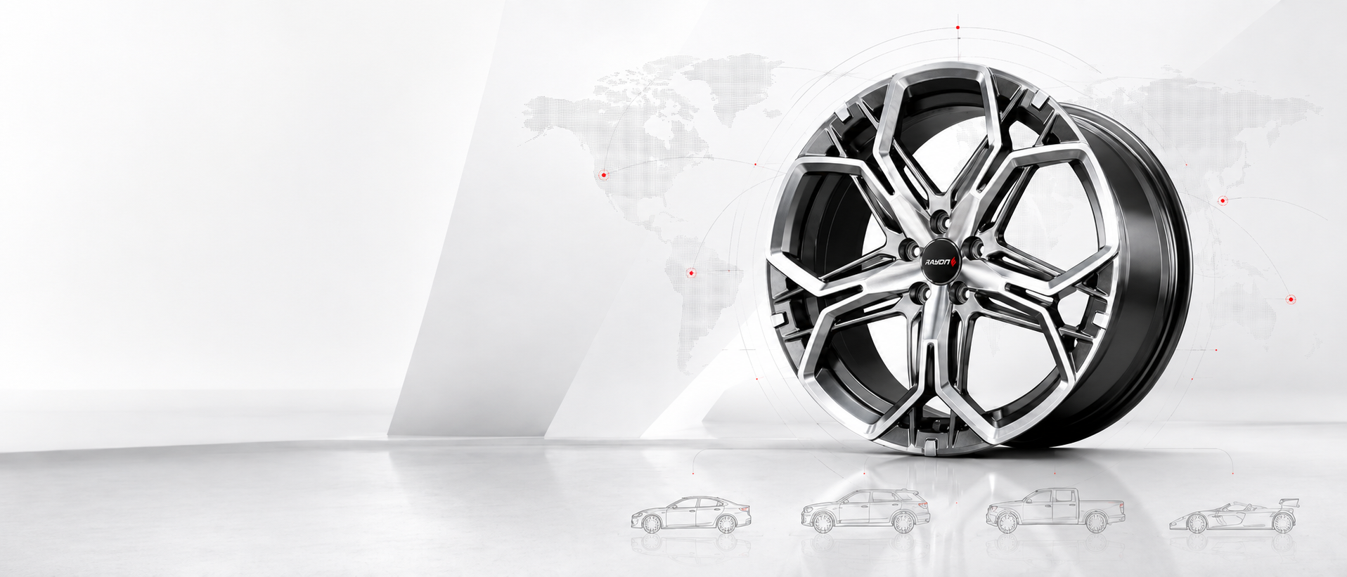 RAYONE global custom fitment hero visual with premium forged alloy wheel